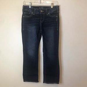 Silver Suki Mid Capri Denim Dark Blue Jeans Womens 30 / 22 1/2